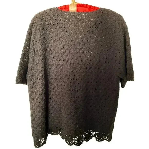 Vintage AGW Division of Graff Black Open Knit Cardigan XL Floral Embroidered - Picture 10 of 11